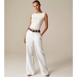 J.Crew Carolina Flare Pants Womens 20 White Stretch Linen Blend High Rise Lined